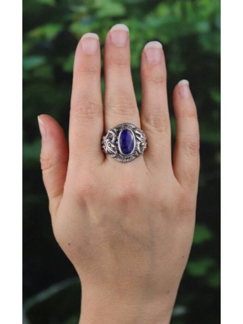 Sterling Silver Natural Lapis Lazuli Ring Size 9 1/4 - Picture 2 of 8